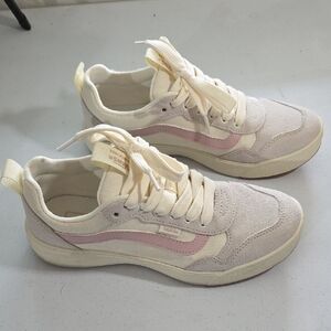 Vans Women's Cream and Light Pink Sneakers